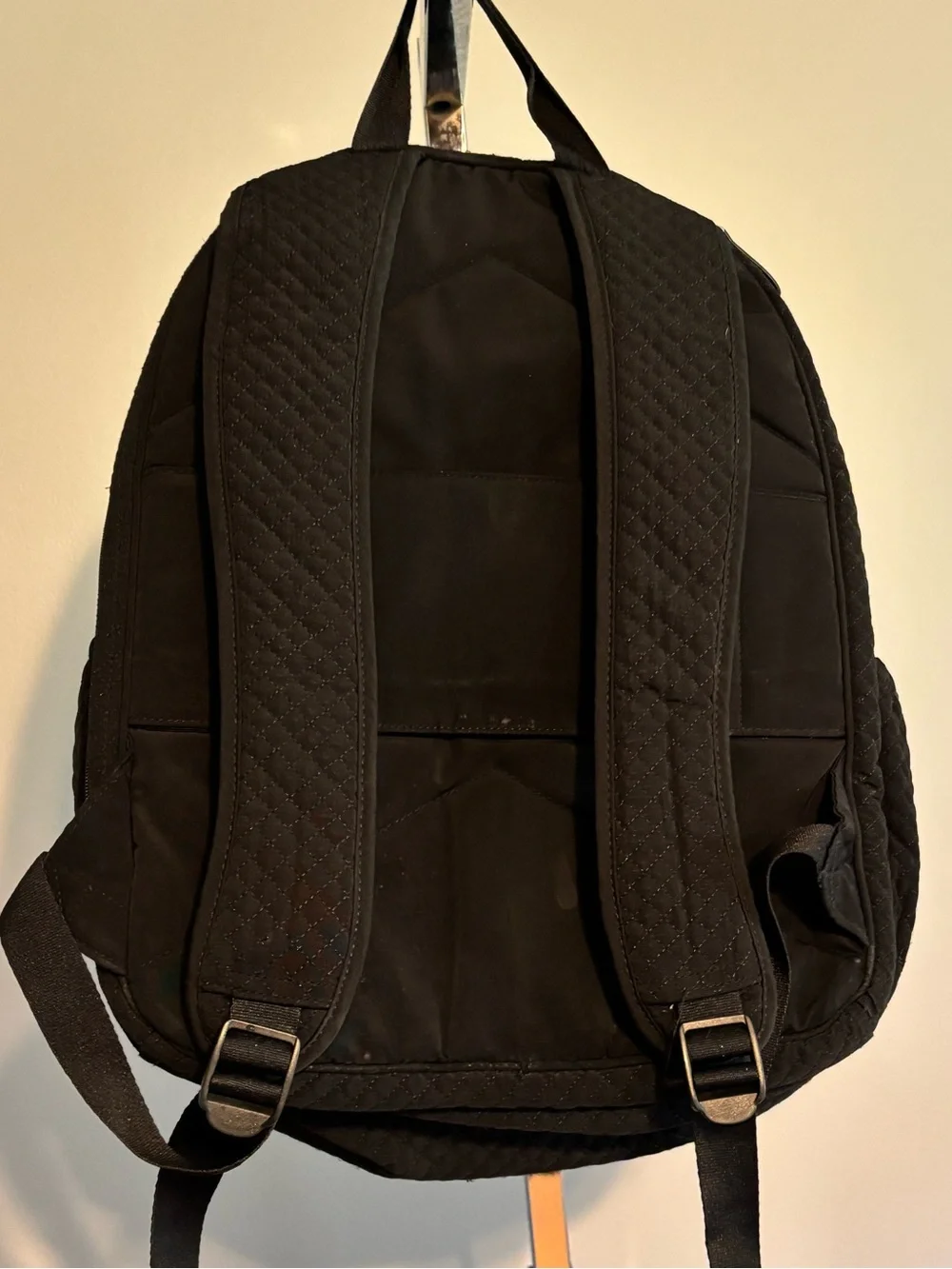 Vera Bradley Womens Iconic Campus Black Quilted Adjustable Strap Zipper Backpack